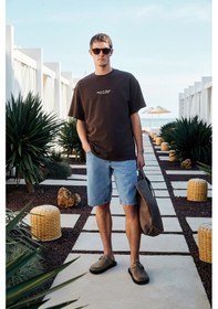 Resim Grimelange BENZO Erkek Ön Arka Baskı Detaylı %100 Organik Pamuk Oversize Kısa Kollu Koyu Kahverengi T-Shirt 