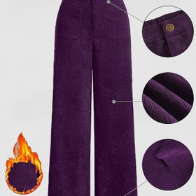 Resim Kadın Şık Kadife Pantolon - Düğmeli, Esnemeyen Geniş Paça Pantolon, Tüm Sezonluk Ofis, Seyahat, Günlük Kıyafetler için Resmi ve Günlük Pantolon - Kadın Profesyonel ve Günlük Giyim, Ofis Giyimi, Klasik Tasarım, Dayanıklı Malzeme 