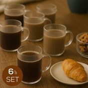 Resim 6'lı Çizgili Desenli Kulplu Cam Bardak - 200 Ml Cam Çay Bardağı Vienev