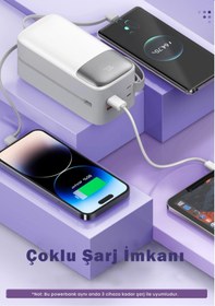 Resim Sword 50000 mAh PD 22.5 W Hızlı Şarj Kendinden Kablolu Type-C & Lightning Powerbank Beyaz SW-50PO3 