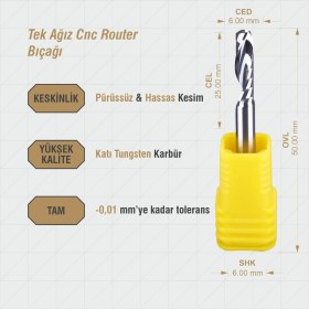 Resim Kradox Cnc Router Bıçak Tek Ağız Karbür Uç 25X6X6X50 