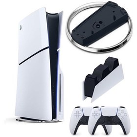 Resim Sony Playstation 5 Slim Cd + 2. Ps5 Kol + Vertical Stand Dikey Ayak + Sarj istasyonu Beyaz 