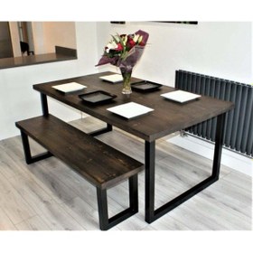 Resim Halevia Metal Ahşap Yemek Masası Ve Bench. 