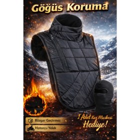 Resim Dudaktan Kalbe Motorcu Göğüs Koruyucu Motosiklet Koruyucu ve Rüzgar Geçirmez Koruyucu Yelek Kar Maskesihediye 