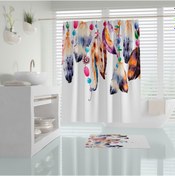 Resim Renkli Tüy Desen Banyo Duş Perdesi-180x200cm Duşakabin Perdesi, Tek Kanat Dream Catcher Duş Perde Çok Renkli 