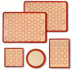 Resim 5 Parçalı Silikon Pişirme Paspas Seti - Mükemmel Hamur İşleri için Yeniden Kullanılabilir, Isıya Dayanıklı Macaron Mat Levhalar, Kolay Temizlik için Yapışmaz Fırın Astarı, Kek ve Kurabiye Pişirmek için Temel Mutfak Aksesuarı 
