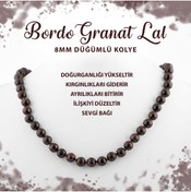 Resim Deniz Doğal Taş Sertifikalı Bordo Granat Lal 8 Mm Düğümlü Doğal Taş Kolye 