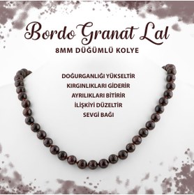 Resim Deniz Doğal Taş Sertifikalı Bordo Granat Lal 8 Mm Düğümlü Doğal Taş Kolye 