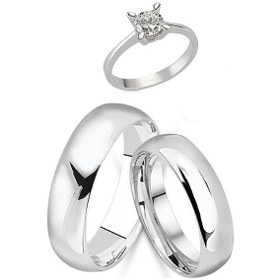 Resim 6 Mm Bombeli Gümüş Çift Alyans Söz Yüzüğü Tektaş Hediye Al30 