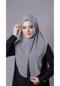 Resim Hürrem Bone Gri Pratik Hazır Geçmeli Tesettür Eşarp Sandy Kumaş Yırtmaçlı Düz Hijab 2310 15 
