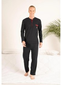 Resim Estiva Gd Goldoremi 23403 Erkek Kışlık Yuvarlak Yaka Cepli Pamuklu Pijama Takımı Lacıvert 