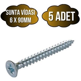 Resim Sunta Vidası 6x90mm Çinko Ahşap Mdf Montaj Vidası 6x90mm 5 Adet 90 MM 