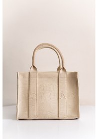 Resim Kadın Krem Tote Bag Deri Uzun Askılı Mini Çanta Ve Omuz Çantası Krem 
