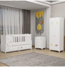 Resim Melina Bebek Odası Yıldız 2 Kapaklı Ve Şifonyer - Uykucu Beyaz 