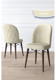 Resim Canisa Bika Serisi 4 Adet Krem Mutfak Sandalyesi Ceviz Gürgen Ayaklı 1. Sınıf Babyface Kumaş Sandalye Krem Ayaklar Ceviz 
