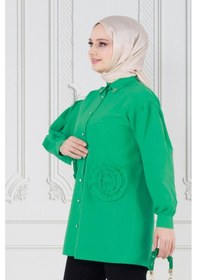 Resim Sevitli Önü Gül Detaylı Tunik-yeşil-3634-yeşil Yeşil 