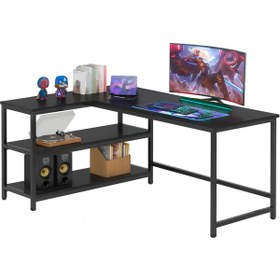 Resim faween 89060 135cm L Masa Oyun Masası Çalışma Masası Kitaplıklı Masa Ofis Masası Yazı Masası Siyah 