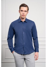 Resim Erkek Lacivert Slim Fit Dar Kesim Sert Spor Yaka Gömlek 25mc004023200 Lacivert Lacivert 