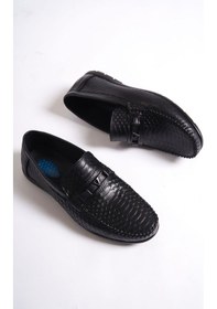 Resim Mubiano Hakiki Deri Srg555s İç Dış Kroko Baskı Desenli Toka Detaylı Erkek Loafer Siyah 