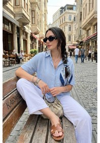 Resim Lela Regular Fit Göğüs Cepli Kısa Kollu Bayan Gömlek 6779324 Bebe Mavi 