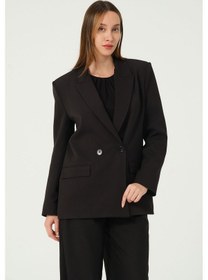 Resim Siyah Regular Astarlı Dokuma Oversize Blazer Ceket Siyah 