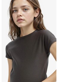 Resim DeFacto Kız Çocuk Slim Fit Dar Kesim Bisiklet Yaka Basic Düz Fitilli Kaşkorse Kısa Kollu Tişört B3053A825SMAR211 Antrasit 