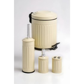 Resim Eforeca Vintage 4'lü Çöp Kovası Banyo Seti Çizgili Krem 