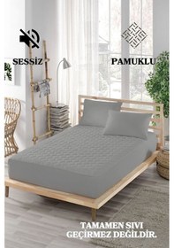 Resim Ely Parker Sessiz Alez Yatak Koruyucu Kapitoneli Pamuk Fitted Tek Çift Kişilik Bebek Alezi ELYPRKR00580 Gri 