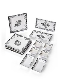 Resim Piatti Naturali 12 Parça 4 Kişilik Black Rose Kahvaltı Takımı Handmade Sunum Set Siyah 