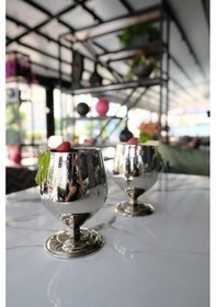 Resim Bakır Kadeh Tombul Model Gümüş Renk 2'li 