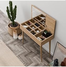 Resim 2222 FLORA DÜŞER KAPAKLI AYNALI (AHŞAP AYAKLI) 80 CM MAKYAJ MASASI DRESUAR ÇALIŞMA MASASI SEPET 