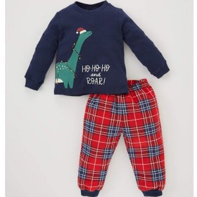 Resim Defacto Erkek Bebek Yılbaşı Temalı Uzun Kollu Flanel Pijama Takımı B1952A523WNNV244 