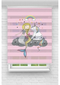 Resim Perdecizade Enxboy Pembe Deniz Kızı Pony Dijital Baskılı Zebra Perde-cocuk Odası-stor Perde Renkli 