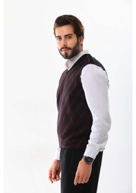 Resim Pelikan Erkek Çizgili V Yaka Süveter 9625 Bordo 