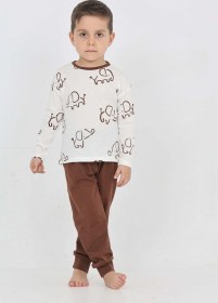 Resim Toontoy Kids Toontoy Erkek Çocuk Fil Pano Baskılı Pijama Takım Kahve 