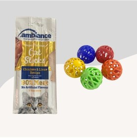 Resim Tavuklu Kedi Ödülü + 5li Zilli Top Oyuncak 