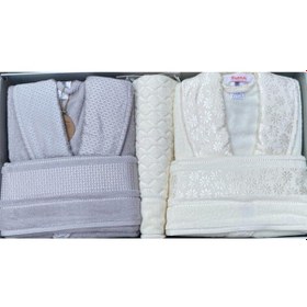 Resim Özdilek Blossom Aile Bornoz Seti Gri-krem Gri - Krem 