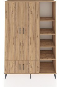 Resim Hyperion Dolap 6 Raflı 4 Kapaklı Tek Askılı 132x44x195 Çam-çam/çam Atlas Çam/atlas Çam 