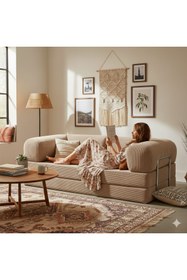 Resim DECHOME MegaNest Modern Fitilli Kadife Kanepe| Yatak Olabilen, Dayanıklı 50 DNS Sünger, Yıkanabilir Kılıf 