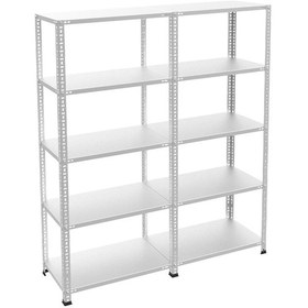 Resim Raf Burada 5 Katlı Duble Galvaniz Çelik Raf - Depo, Arşiv, Kiler, Dosya, Market Rafı-31x75 cm-250 cm-0.70 mm 