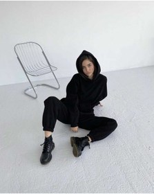 Resim Unisex Kapüşonlu Ikili Eşofman Takımı Siyah-7008 