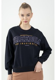 Resim Maraton Sportswear Oversize Kadın Bisiklet Yaka Uzun Kol Basic Lacivert Sweatshirt 22169-lacivert 