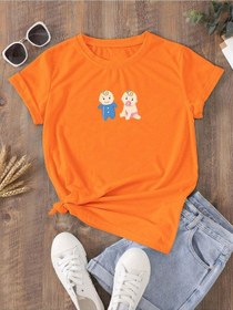 Resim Hamile Gebe T-shirt Çocuklar Baskılı - Turuncu Bisiklet Yaka Oversize Tişört 