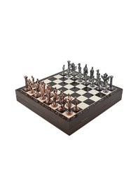 Resim Gifthome Büyük Boy Metal İngiliz Satranç Takımı Antik Ve Ceviz Desenli Sandıklı Mdf Tahtası 36x36x6 Cm. 