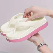 Resim Şıklığın ve Minimalizmin Birleştiği Kadın Wedge Flip-Flop, Rahat ve Konforlu Açık Hava Plaj Kumalları, Kaydırmaz ve Dayanıklı Ev Terlikleri. 
