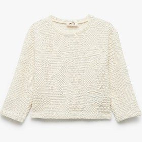 Resim Koton Dokulu 3/4 Kollu Bisiklet Yaka Crop Sweatshirt Bej 6wkg10064ak Ekru 