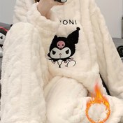 Resim Sonbahar ve Kış Yeni Kadın Pijamaları Sanrio Sevimli Kurumi Nakışlı Desen Ev Giyimi Uzun Kollu Pantolon Rahat Sıcak Polar Yumuşak Konforlu 