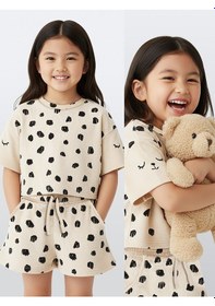 Resim Denokids Leopar Kız Çocuk Havlu Şort T-shirt Takım Çok Renkli 