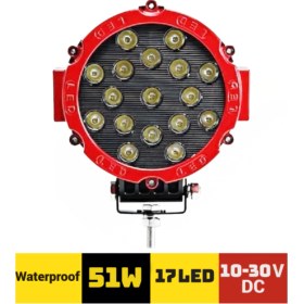 Resim 17 LED Yuvarlak Kırmızı 10V-30V Off Road 51W 18CM Projektör Çalışma Lambası 