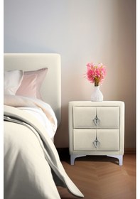 Resim Harmony Silver Iki Çekmeceli Komodin- Yatak Odası Kumaş Döşemeli 2 Kapaklı Komodin Modeli Beyaz 